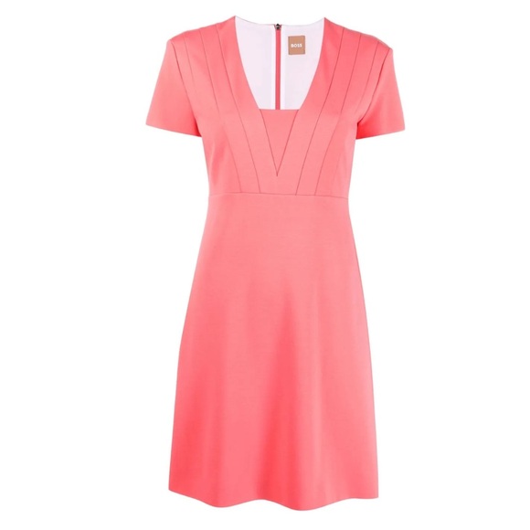 NEW Hugo Boss Direpa Rib Detail Dress Salmon Pink Sz 6 - Picture 1 of 13